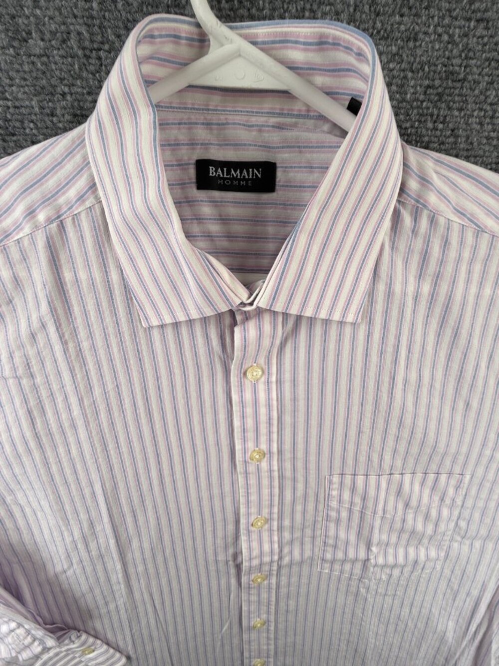 Balmain 17 Striped Cotton Mens Pocket Shirt Button Up Long Sleeve Spread Adult